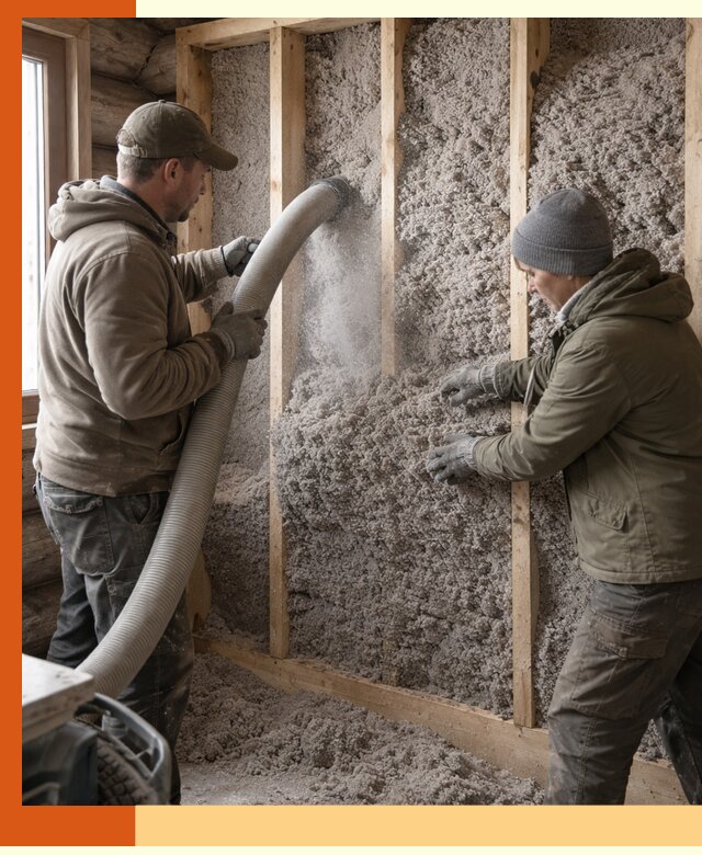 Утепление бревенчатого дома эковатой в Благовещенске