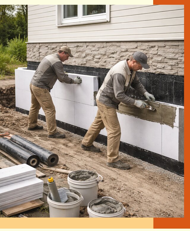 Утепление фундамента снаружи в Благовещенске от 4362 руб. за м² | ТепломастерБгв