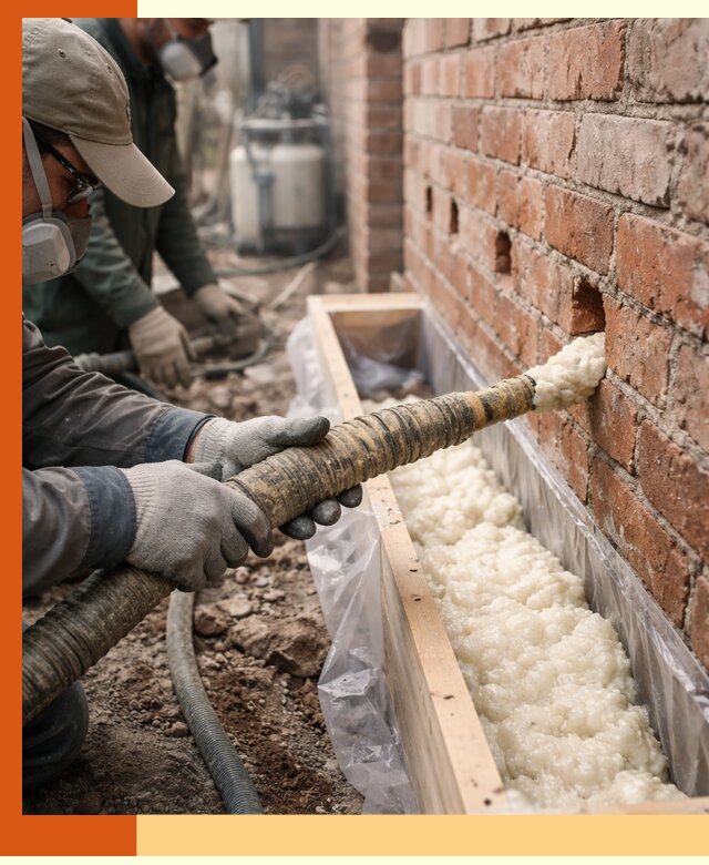 Заливка ППУ в пустоты кирпичной стены в Благовещенске