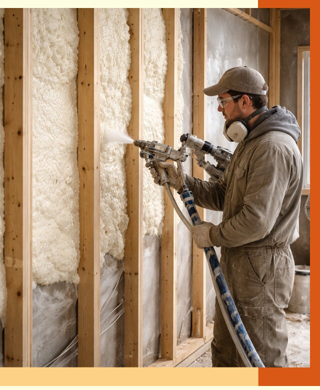 Утепление каркасной стены ППУ в Благовещенске от 4414 руб./м2 под ключ | ТепломастерБгв