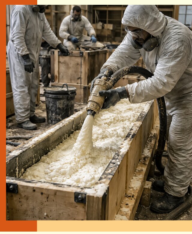 Заливка пенополиуретана в формы для утепления в Благовещенске